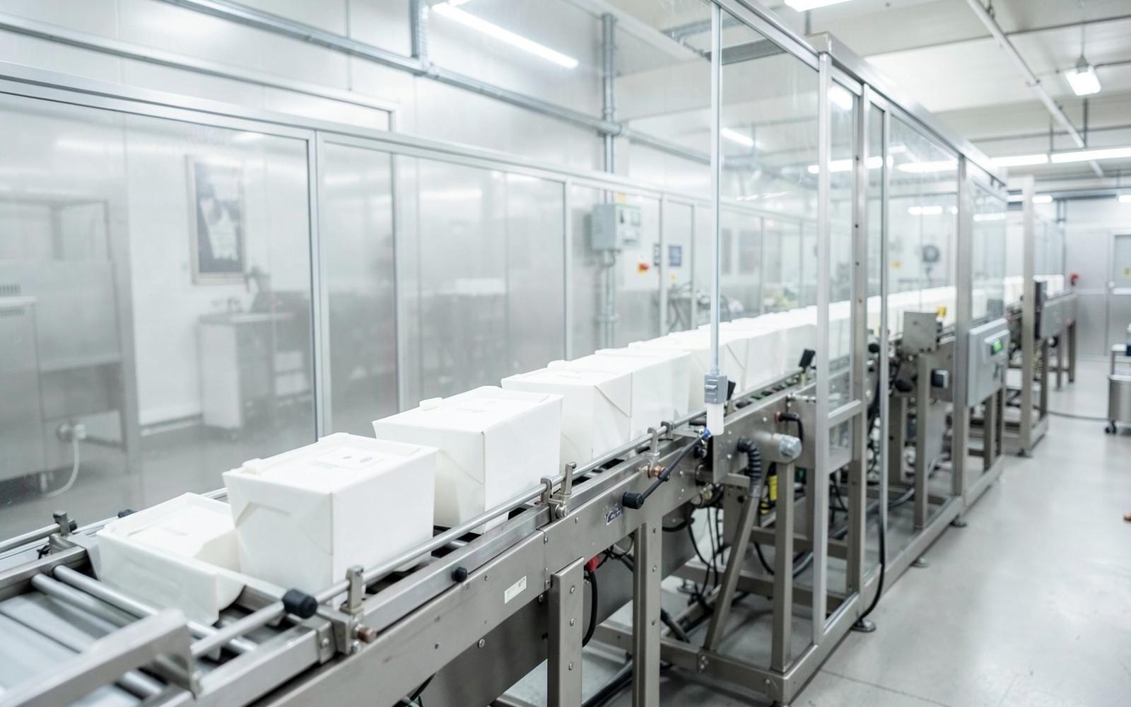 Aseptic UHT carton filling line inside a sterile enclosure