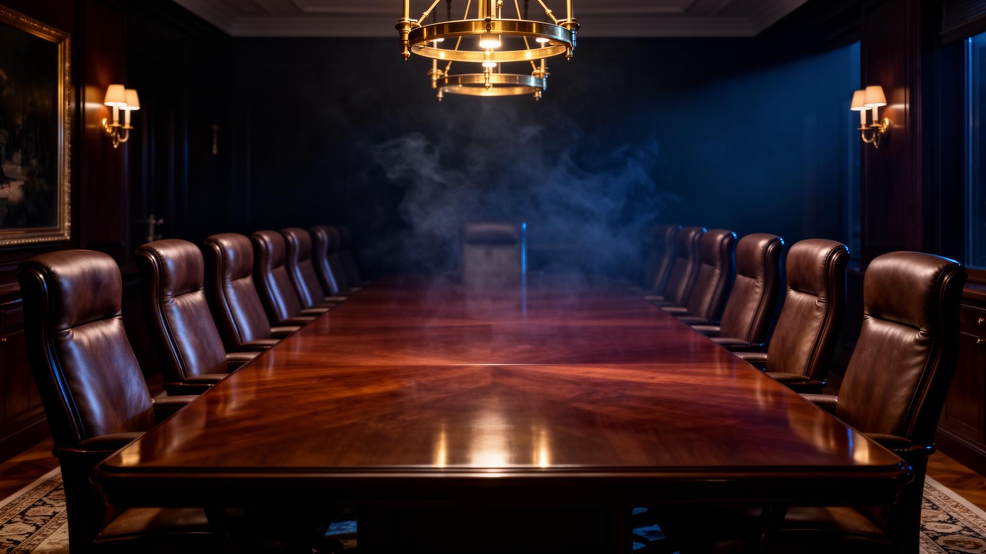 Empty executive boardroom at night